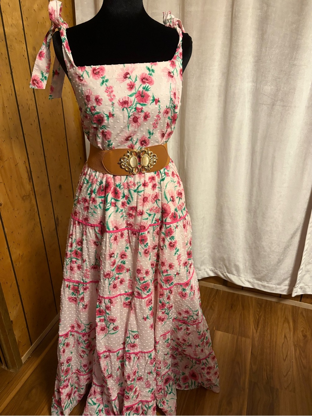 crown & ivy Pink Floral Tie-Strap Maxi Dress